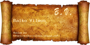 Balko Vilmos névjegykártya